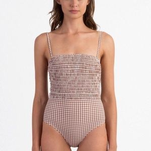 Peony swimwear almond smocked one piece